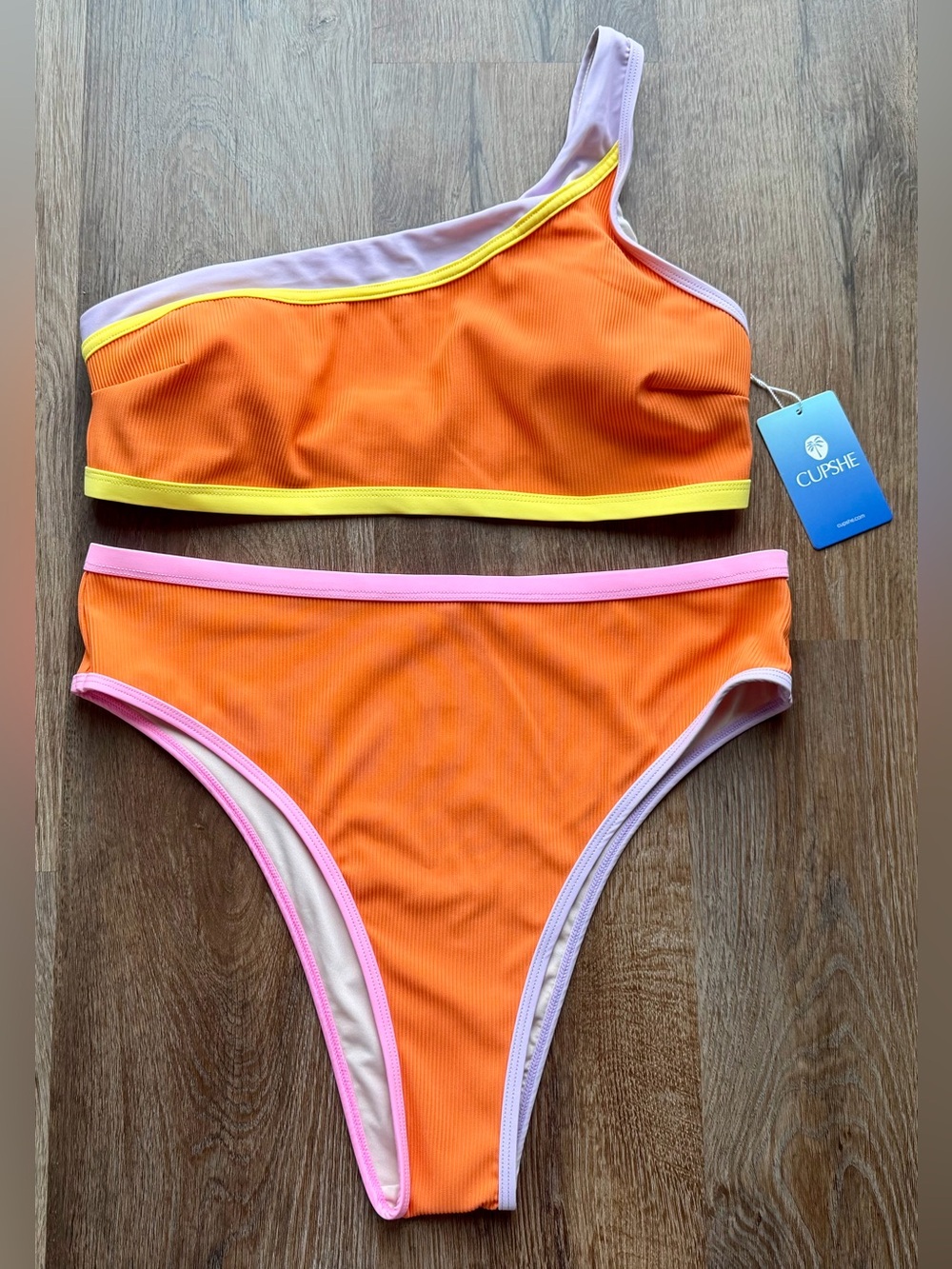 🆕 CUPSHE | Creamsicle Colorblock Bikini | One Shoulder | High Waisted | Ribbed